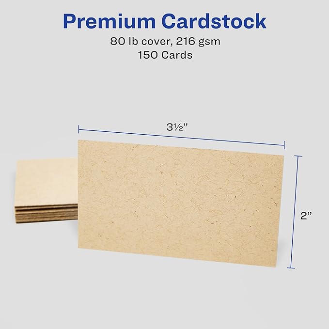 Avery Kraft Brown Business Cards with Sure Feed Technology, 2" x 3.5", Laser/Inkjet, 150 Printable Cards, Ideal for Appointments & Loyalty (28311)