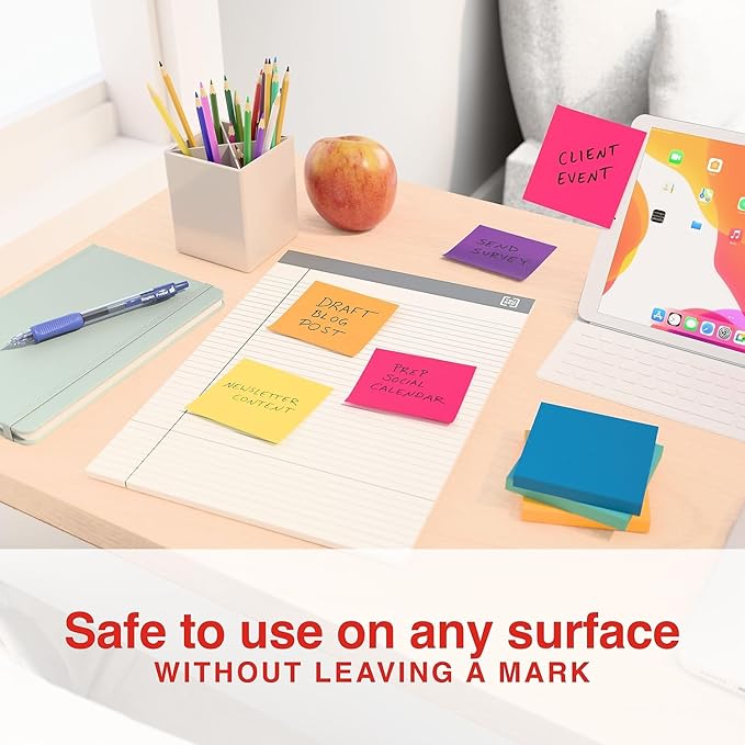Staples Sticky Notes, 3" x 3", Sorbet Colors, 1200 Sheets – Pastel Self‑Stick Notes for Planning, Lists & Office Use
