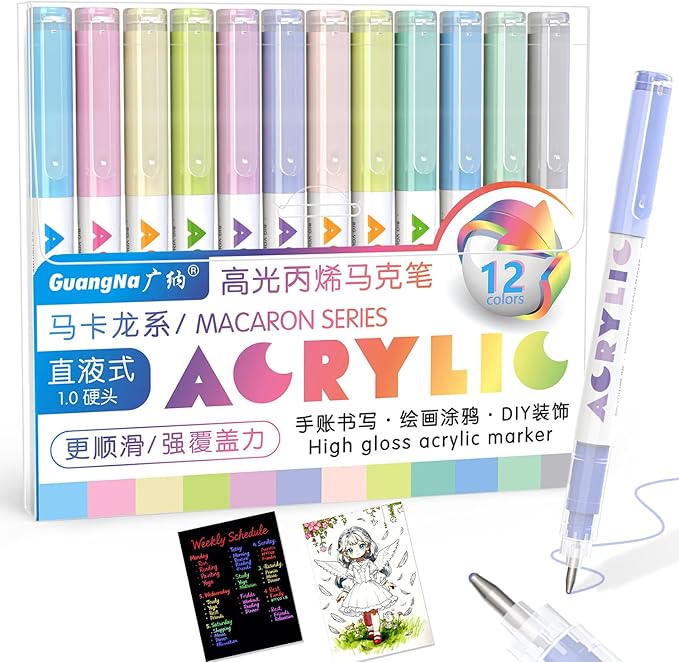 Redfun Acrylic Gel Pens, 12 Pcs Macaron Liquid Ink Highlighter Markers, 1mm Fine Tip Acrylic Paint Markers for Coloring Books, Drawing, Journaling, Scrapbooking Christmas Stocking Stuffers