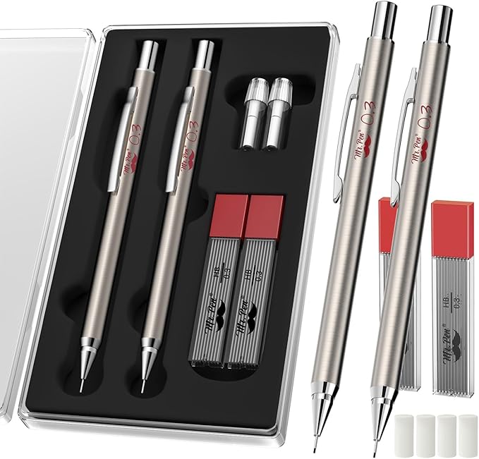 Mr. Pen- Metal Mechanical Pencils, 0.3mm, 2 Pack, Pencil Mechanical, Lead Pencil, Metal Mechanical Pencil