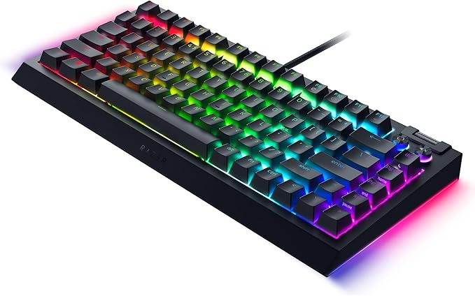 Razer BlackWidow V4 75% Mechanical Gaming Keyboard: Hot-Swappable Design - Compact & Durable - Orange Tactile Switches - Chroma RGB - MF Roller & Media Keys - Comfortable Wrist Rest - Black (Renewed)