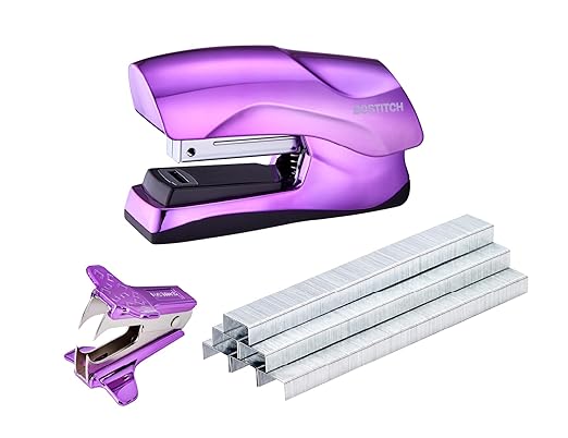 Bostitch Office Heavy Duty 40 Sheet Stapler with 1250 Staples & Claw Remover, Small Stapler Size, Fits into The Palm of Your Hand, Value Pack, Metallic Purple (B175-PURPLEM-VP)