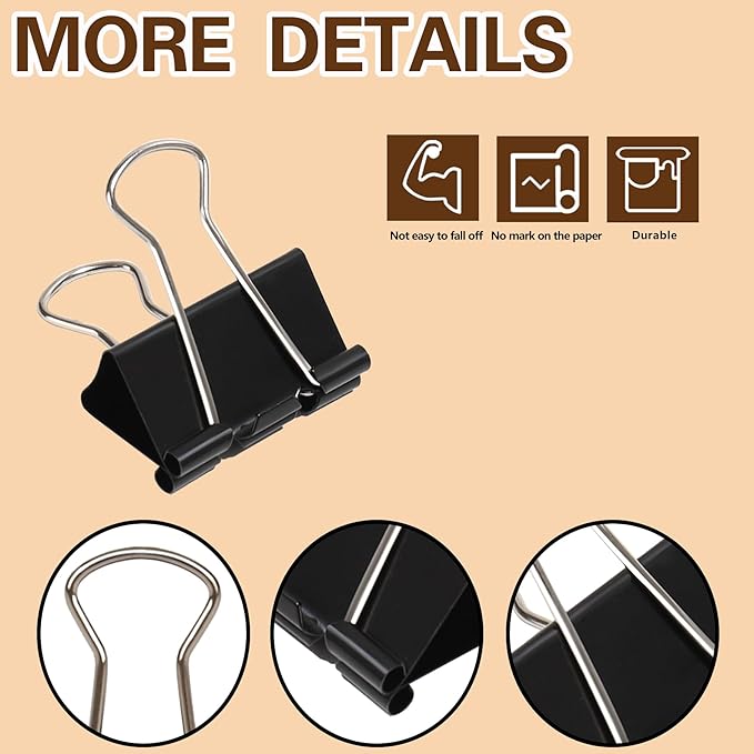 Binder Clips,Qimailer Medium Clips,24 Pcs 1.25 Inch,Black Metal Binder Clips and Paper Clips for Office, Home, School