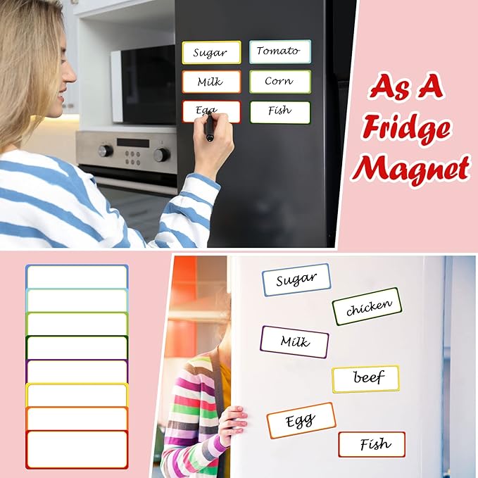 480 Pcs Magnetic Dry Erase Labels Reusable Name Tag Writable Stickers Colored Magnets Magnetic Strips for Whiteboard Rectangle Blank Name Plates for Lockers(Simple Style,5.5 x 2 in)