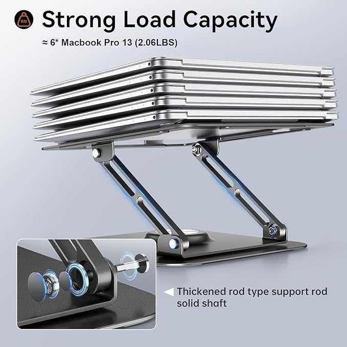 Laptop Stand for Desk, Adjustable Computer Stand with 360° Rotating Base, Ergonomic Laptop Riser for Collaborative Work, Foldable & Portable Laptop Stand, fits for All 10-16" Laptops (Grey)
