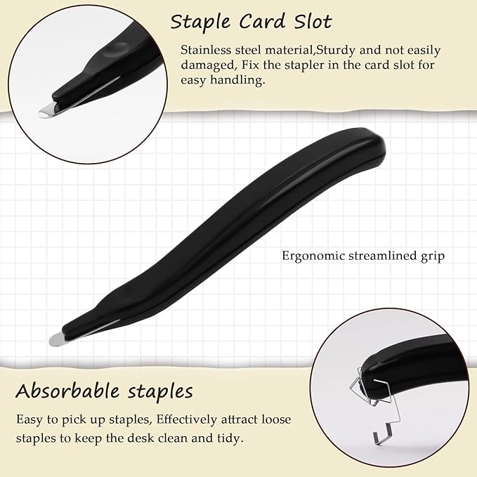 Staple Remover, Staple Puller Tool with Magnetic Tip, Ergonomic Design for Efficient Staple Extraction, Suitable for Home, School, Office, Black