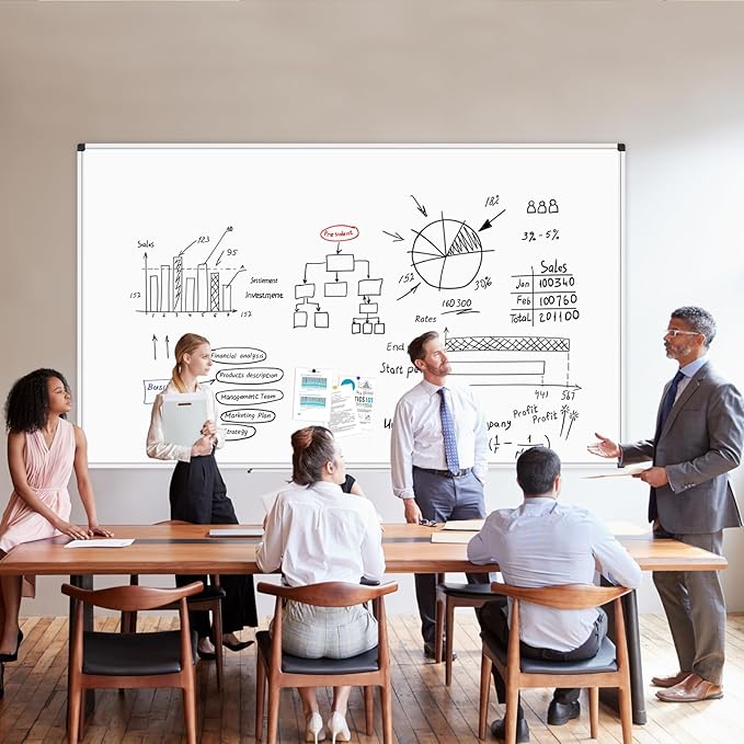 XBoard Magnetic Dry Erase Board 96 x 48 Inches Wall-Mounted, 4'x8' Presentation Whiteboard with Marker Tray, Aluminum Frame White Board for School Office