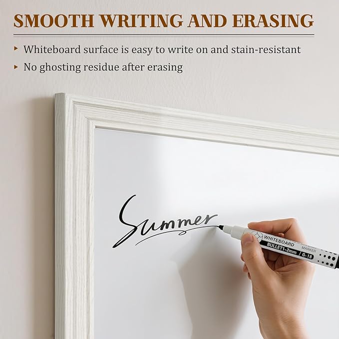 Lager White Board for Wall, 48''x36'' Magnetic Dry Erase Board, 4'x3' Decorative Whiteboard with White Vintage Wooden Frame, Hanging Writing Board for Home Office School Classroom