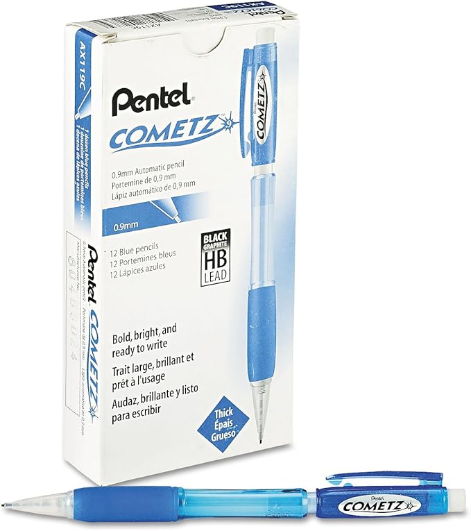 Pentel AX119C Cometz Mechanical Pencil, HB #2, .9mm, Blue (Pack of 12)