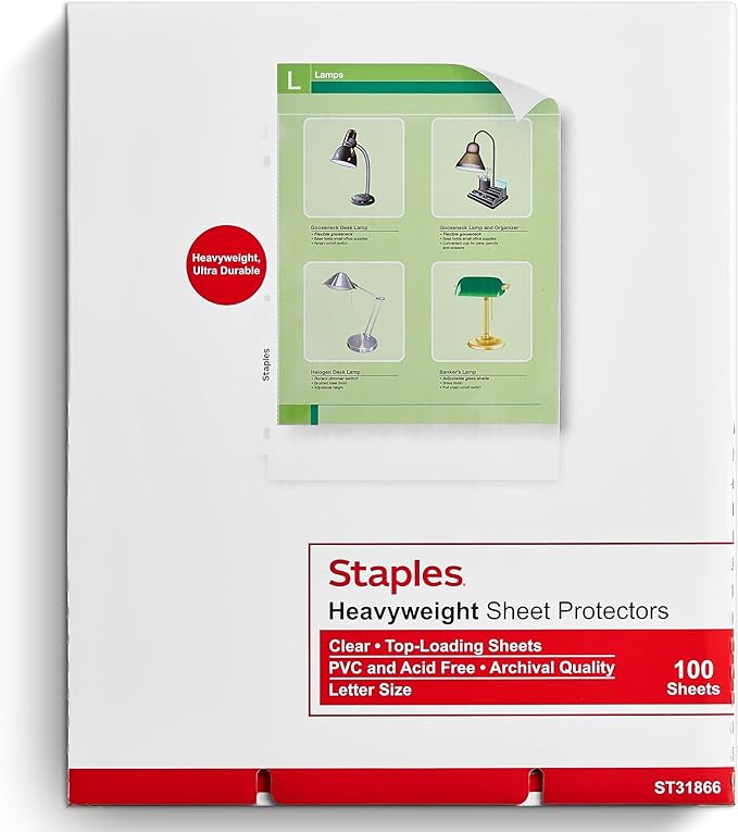 Staples Heavyweight Sheet Protectors, 8.5" x 11" – Clear Page Protectors for Binders, Durable Protection, 100-Pack