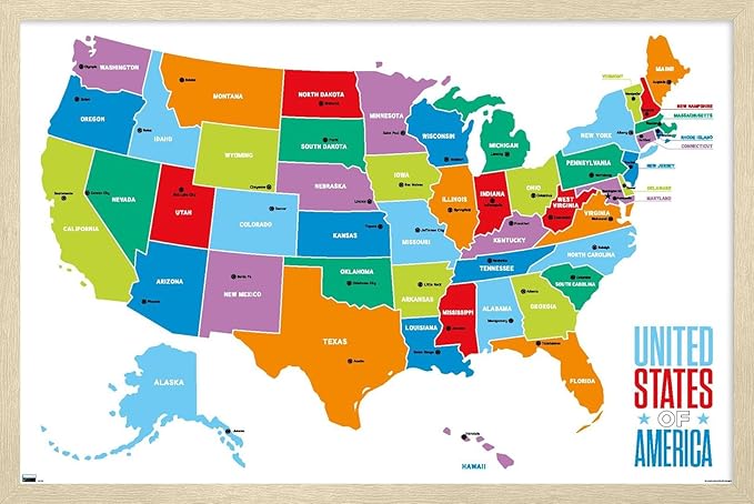 Trends International Map - United States Of America 2022 Wall Poster, 34L x 22.4W, Blonde Framed Version