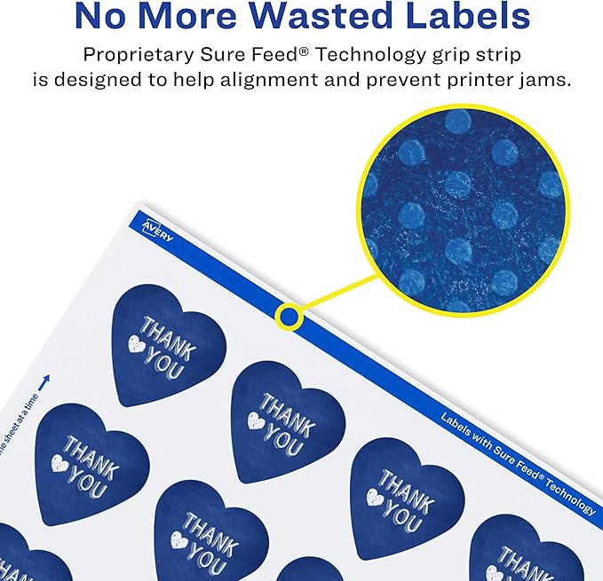 Avery Glossy White Heart Labels, Sure Feed Technology, 2-9/32" x 1-27/32", 300 Glossy White Labels, Print-to-The-Edge, Permanent Adhesive, Laser/Inkjet Printable