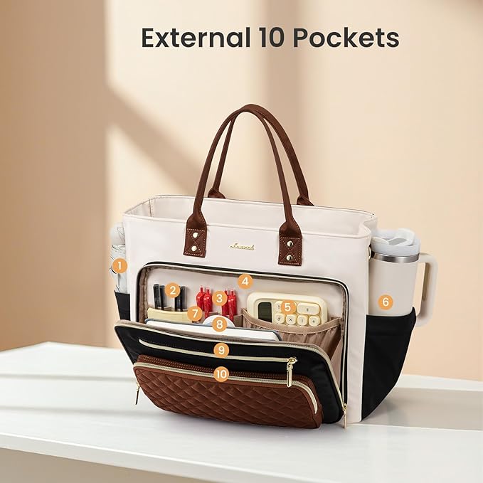 LOVEVOOK Lunch Bag for Women, Large Capacity Insulated Tote with Laptop Compartment, Leakproof Work Bag with Cup Holder for Nurse Teacher fit 15.6 Inch Laptop, Water Resistant Crossbody Handbag