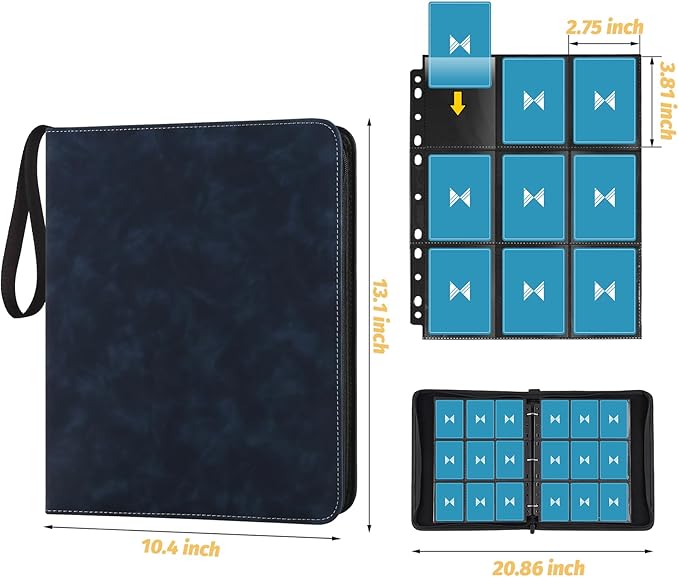 720 Card Binder, Premium Trading Card Binder, 9 Pocket Double Sided Pocket PU Card Collection Binder, Collector Card Album, Card Folder for MTG, TCG, Sports Cards, Game Cards (Dark Blue)