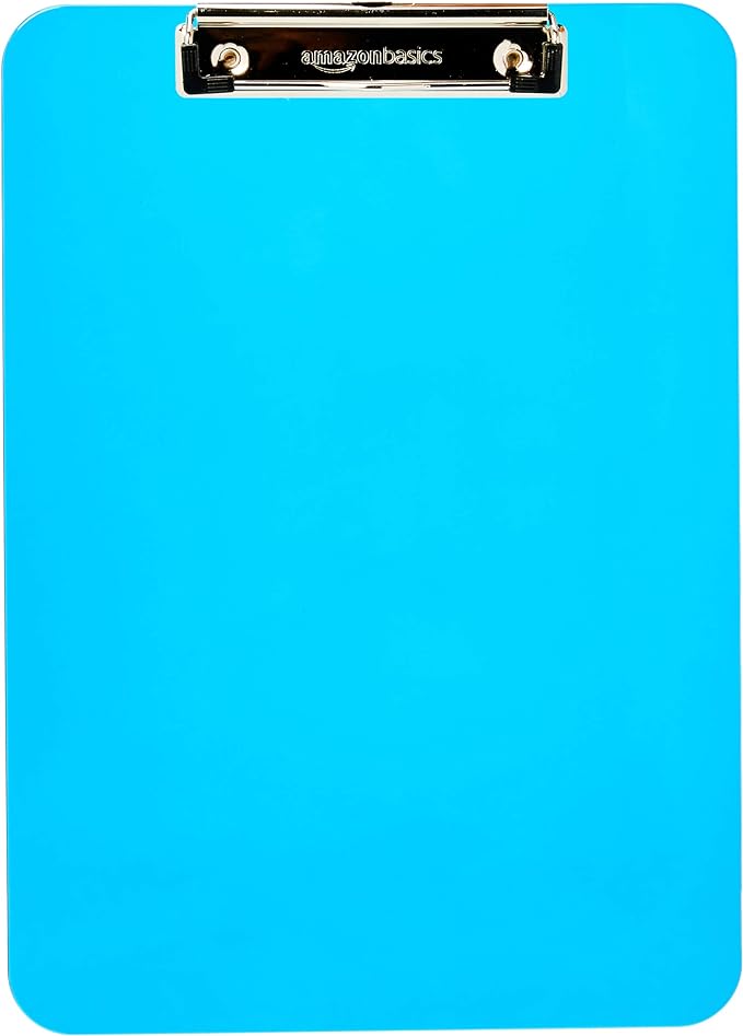 Amazon Basics Colorful, Sturdy, Lightweight Plastic Clipboards, Letter Size, Assorted Colors, Pack of 6