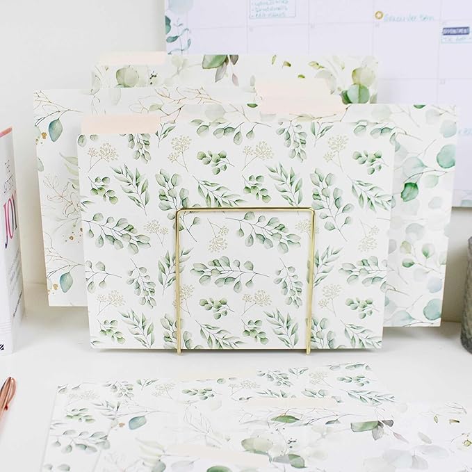 Bloom Daily Planners Decorative File Folders - Set of Twelve Letter Size (8.5” x 11”) Organizers, 1/3 Cut Tabs - Assorted Designs - Eucalyptus, 12-Pack