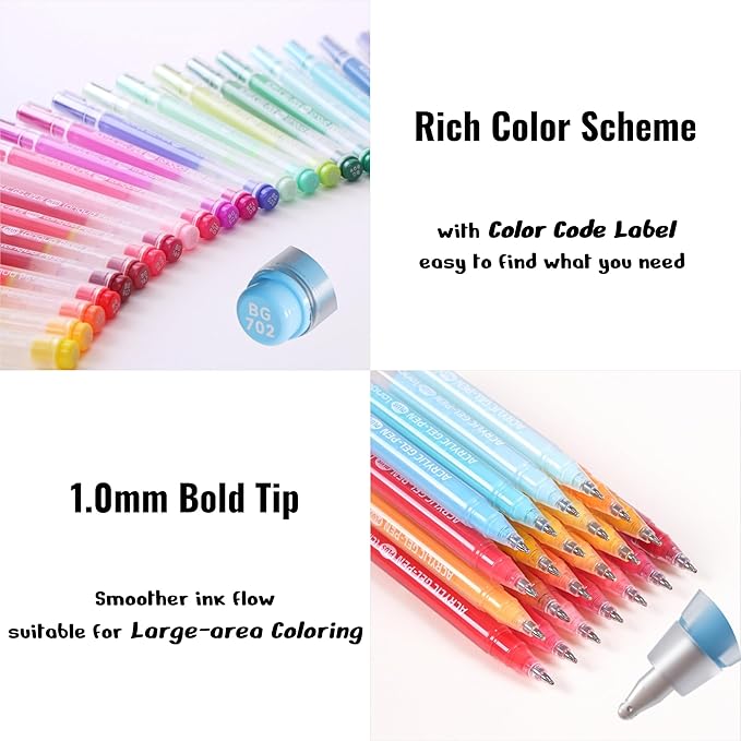 Acrylic Painting Gel Pens 36 Colors with 1mm Bullet Tip, Color Gel Pens for Adult Drawing, Coloring, Sketching, Journaling, DIY, Acrylic Ink Pen for Black Paper, Rock, Glass, School and Art Supplies