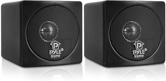 3" Mini Cube Bookshelf Speakers - 100W Small Bookshelf Speakers w/ 3" Paper Cone Driver, 8 Ohm - Passive Audio Book Shelf Speaker Pair For Home Theater Stereo Surround Sound - Pyle Home PCB3BK (Black)