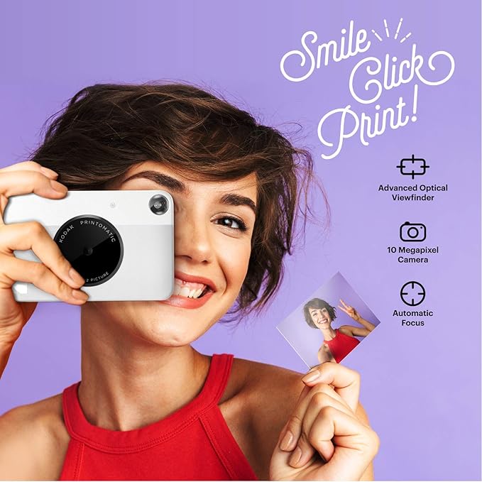 KODAK Printomatic Full-Color Instant Print Digital Camera - Colorful Photos On Zink 2x3" Sticky-Back Photo Paper - 5MP, Portable, Creative Fun Gift for Birthday, Christmas, Holiday - Grey