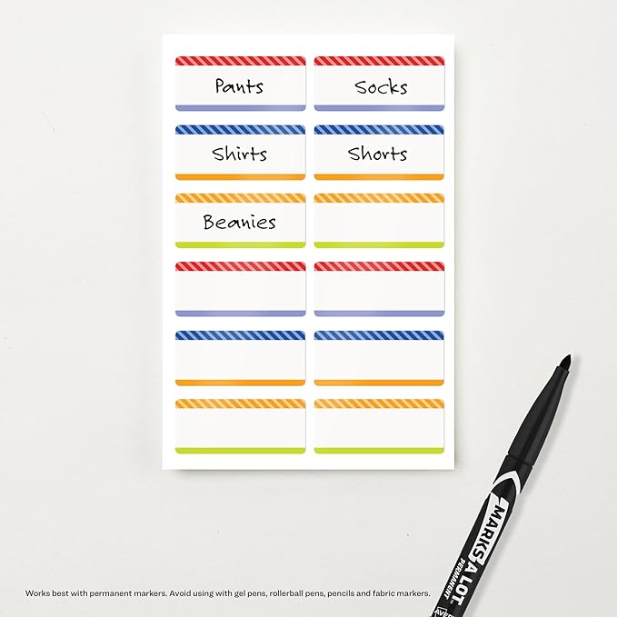 Avery No-Iron Fabric Name Labels, Playful Stripes Preprinted Designs, Handwrite Only, 24 Preprinted Labels (40774)