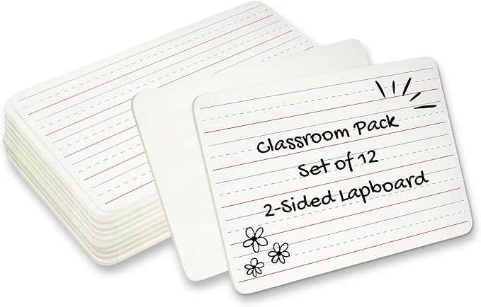 Charles Leonard Dry Erase Board Classroom Pack - Mini Lapboard School Supplies – Set of 12 Two-Sided Plain/Lined Dry Erasable White Boards, 9x12 Inches (35120)