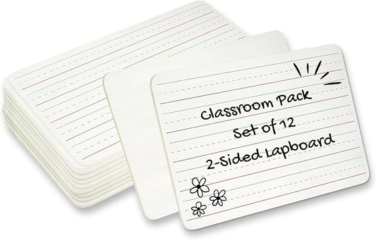 Charles Leonard Dry Erase Board Classroom Pack - Mini Lapboard School Supplies – Set of 12 Two-Sided Plain/Lined Dry Erasable White Boards, 9x12 Inches (35120)