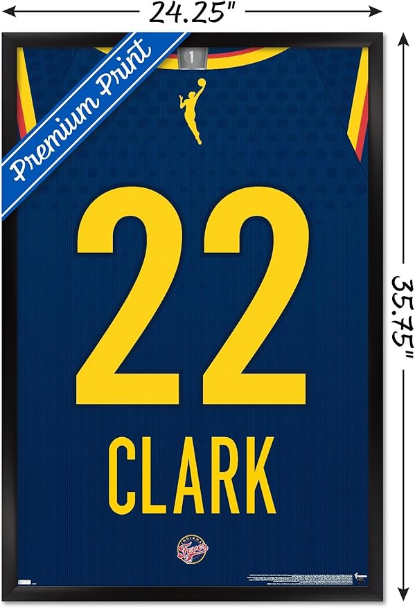 WNBA Indiana Fever - Caitlin Clark Jersey Wall Poster, 34L" x 22.4W", Black Framed Version