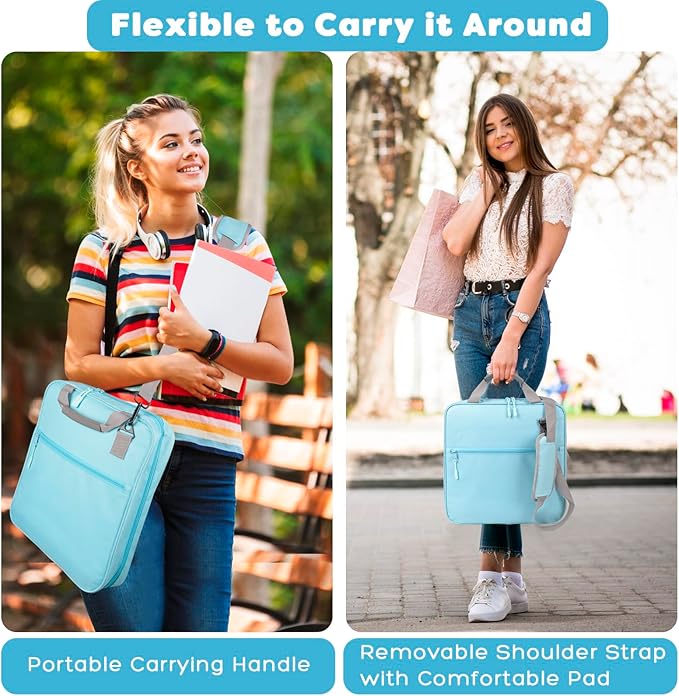 ChezMax Zipper Binder 3 Ring with Lunch Box - Zipper Binder Organizer Bag with Shoulder Strap & Handle, 2 Inch O Ring Binder, Large 500 Sheet Capacity & Multi-Pocket Binder Bag Organizer, Blue