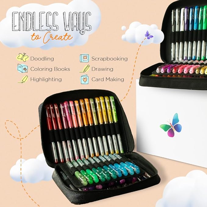 ColorIt Gel Pens for Adult Coloring – 96 Pack with 48 Premium Gel Pens & 48 Refills with 1 Travel Case - Vibrant Colors for Journaling, Writing, Coloring Books for Adults, and Creative Projects