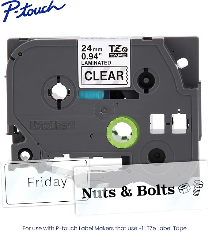Brother Genuine TZe151~1" Black Print on Clear Label Tape. Each: 0.94 in x 26.2 ft (24 mm x 8 m)