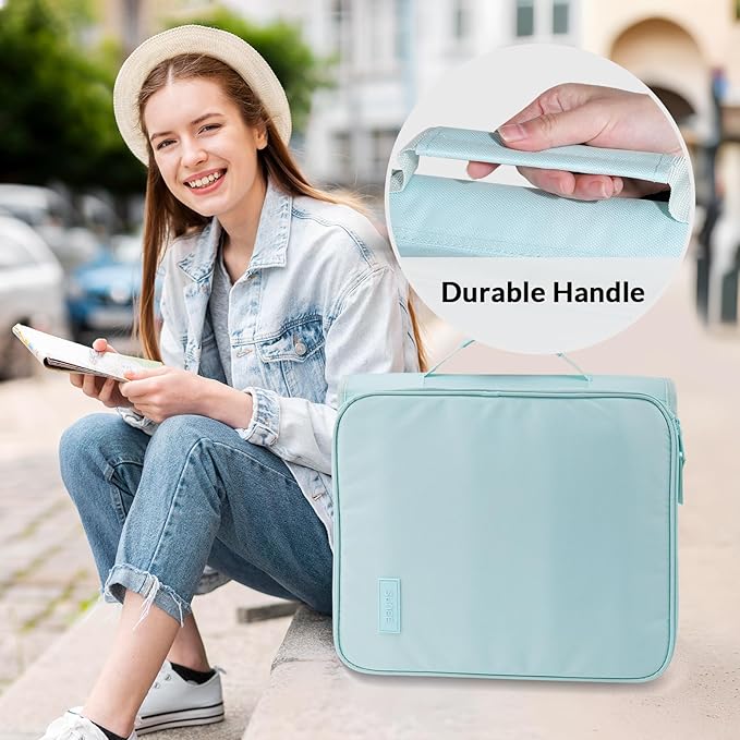 SUNEE Zippered Binder Bag with Handle, 2-Inch 3-Ring O-Ring, 500-Sheet Capacity, Includes Zip Pocket, 5-Tab Expanding File Folder, Multi-Pocket Organizer Binder for Middle School, Sky Blue