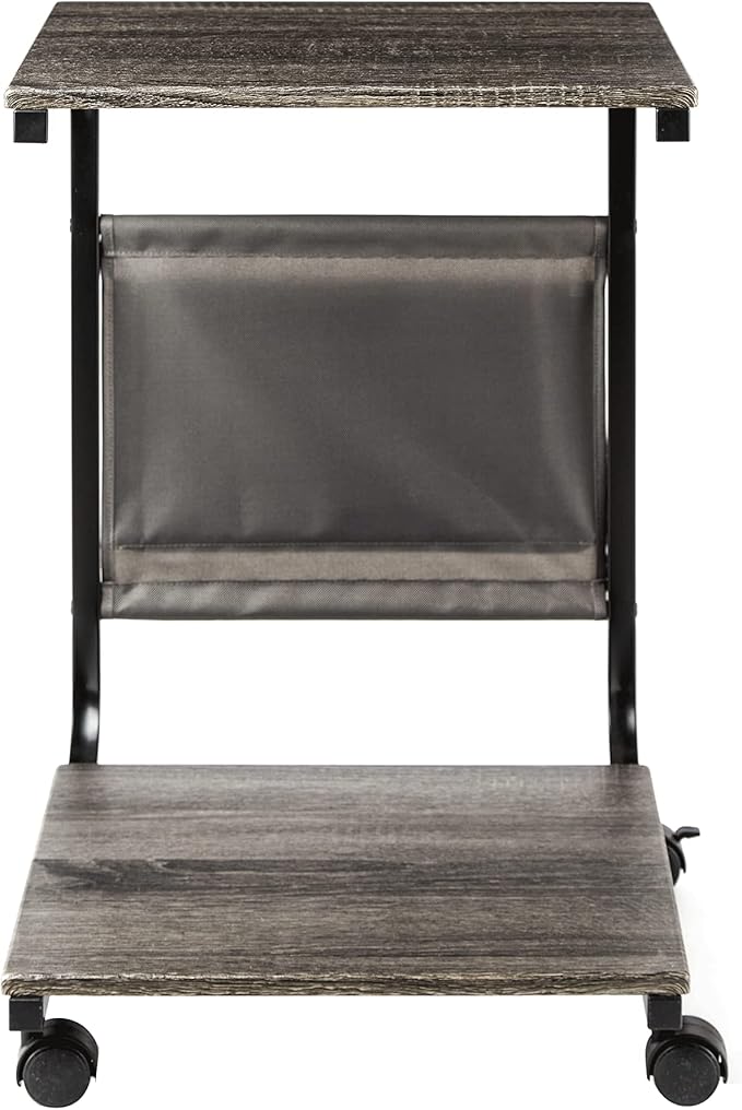 Seville Classics Airlift Height Adjustable Mobile Rolling Laptop Cart Computer Workstation Desk, Table for Home, Office, Classroom, Hospital, w/Wheels, Black, Tilt w/Side Table (28") (New Model)