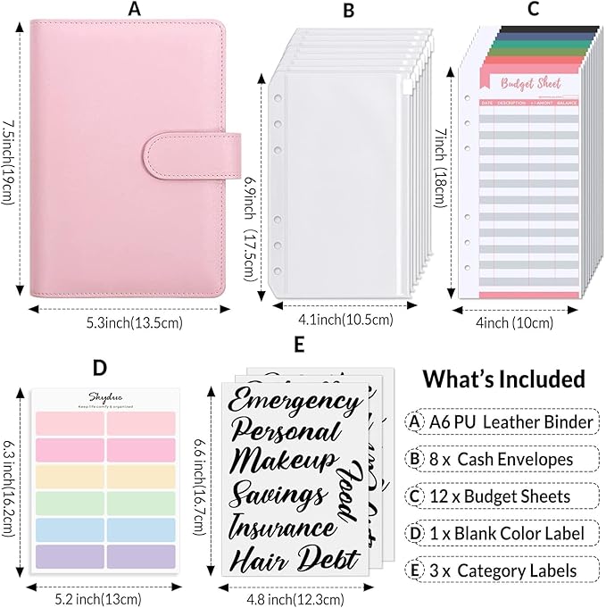 SKYDUE Budget Binder, Money Saving Binder with Zipper Envelopes, Cash Envelopes and Expense Budget Sheets for Budgeting