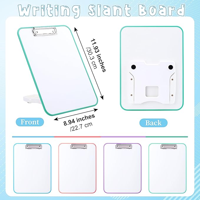 Seajan 4 Set Writing Slant Board with Stand, 15°-75° Desktop Whiteboard Dry Erase Clipboard 12x9 Inch Portable Reusable Handwriting Practice Teacher Office Supplies for Reading Drawing Studying