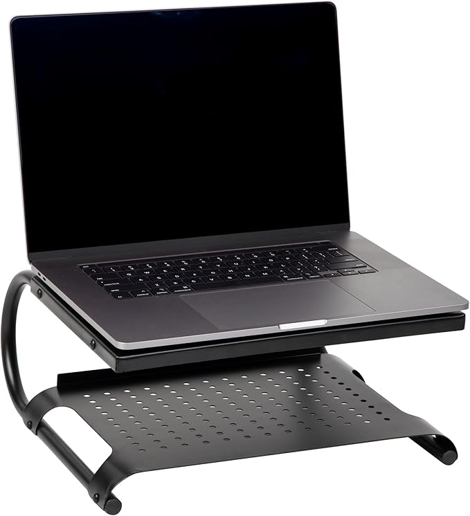 Mind Reader Monitor Stand, Ventilated Laptop Riser, Desktop Organizer, Storage, Office, Metal, 14"L x 12.5"W x 6"H, Black