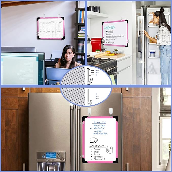 Dry Erase Calendar Whiteboard for Wall, 16" X 12" Magnetic White Board Dry Erase Calendar, Portable Hanging Dry Erase Board Framed Planner Memo Whiteboard Back to School Gift for Kid Student (Pink)