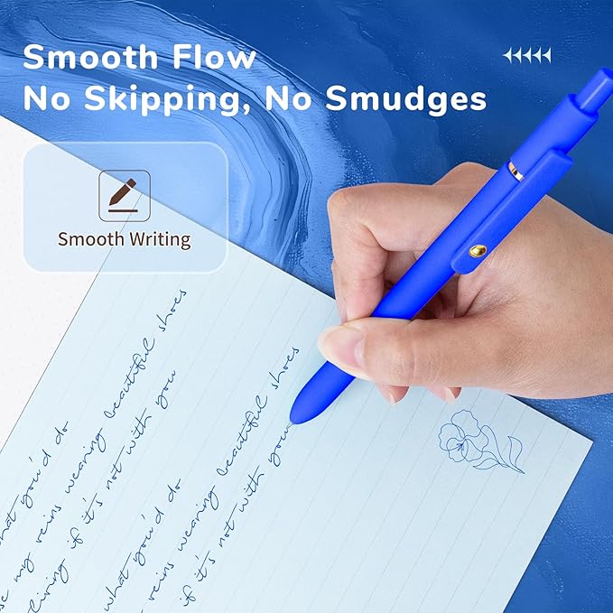 Blue Pens, 6 Pcs Blue Ink Pens Fine Point Smooth Writing Pens, 0.5mm Colored Ink Gel Pens for Journaling Note Taking, School Supplies Gifts for Women (6 Pcs Gold Blue - Blue Ink)