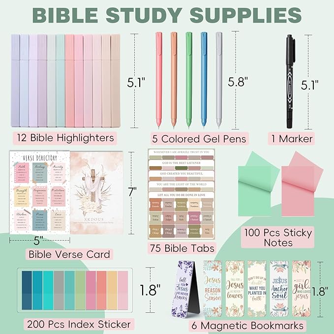 XKDOUS 33 Pcs Bible Study Supplies Journaling Kit for Women, Bible Study Kit with Bible Highlighters No Bleed and Tabs, Bible Accessories Include Bookmarks, Pens and More, Bible Verse Gifts for Study
