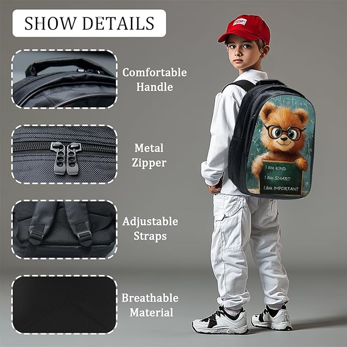 Funny Bear Backpack Set 3 Piece School Bags and Lunch Box with Pencil Case Cute Brown Bear Bookbag Set for Toddler Kids Girls Boys Teens Kindergarten Elementary Middle