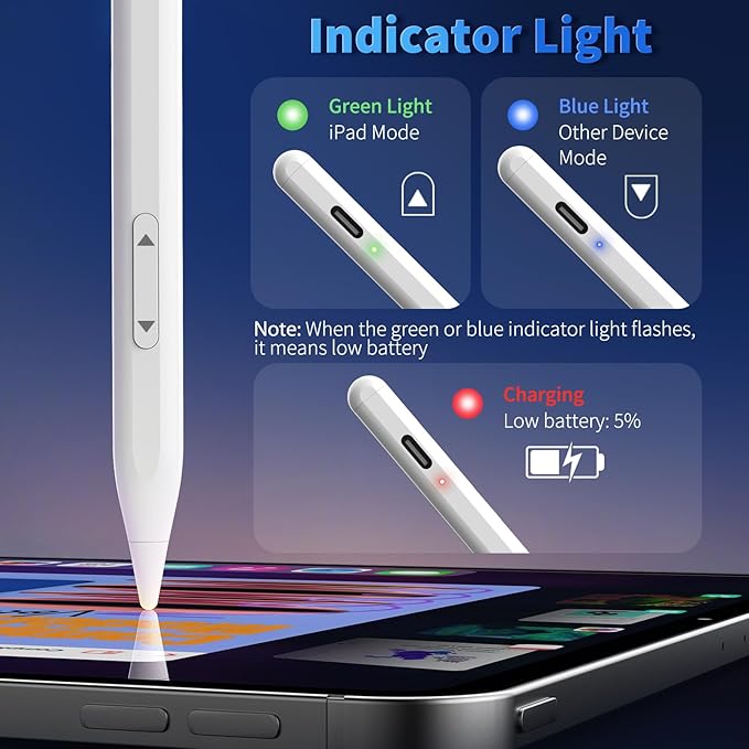 iPhone iPad Pencil for iOS & Android Touch Screens, New Designed 15 Mins Fast Charge Universal Stylus Pen for Apple iPad Pro, Air, Mini, (Palm Rejection) iWatch, iPhone, Samsung, Tablet All Devices