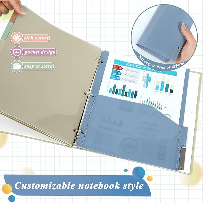 5 Sets 5 Tab Binder Dividers with Pockets for 3 Ring Plastic Binders 8.5 x 11 Inches 3 Hole Punched Page Dividers Sturdy Colorful Dividers for Office School Business Home Organizer (Boho Color)