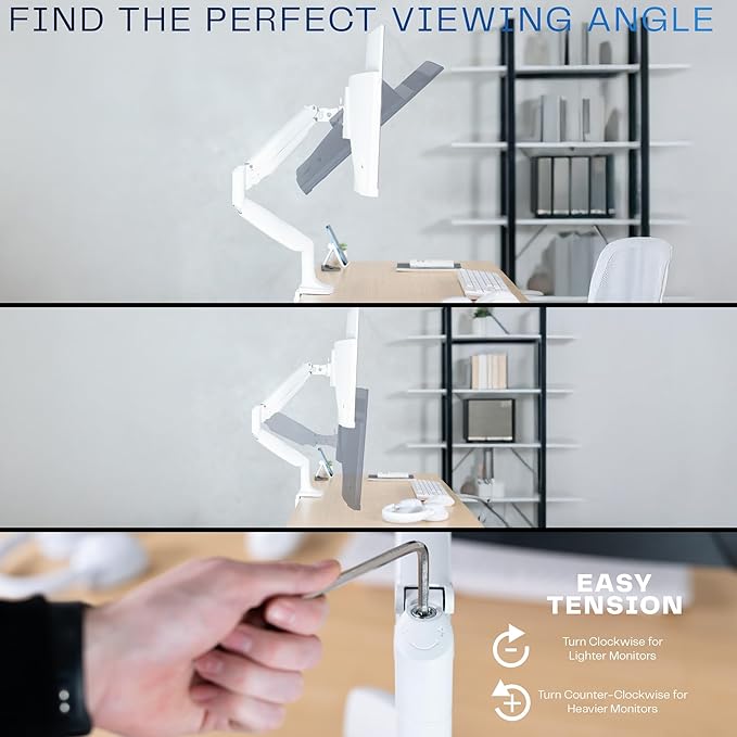 VIVO Premium Aluminum Height Adjustable Single Monitor Articulating Desk Mount Stand with Pneumatic Arm, Fits up to 32 inch Screen, White, STAND-V001QW