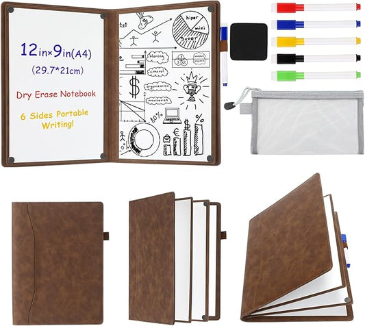 Feifeiya 6 Sides Dry Erase Notebook Portable Whiteboards Notebook 12"x9"(a4) Small Reusable Whiteboard Notepad Foldable Anti-ghosting Surface, Travel White Board for Office Study Meeting Planning