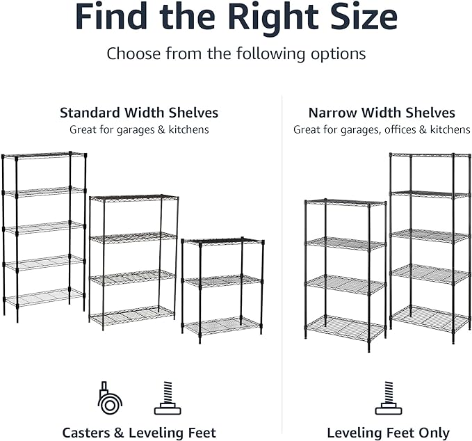 Amazon Basics 3-Shelf Adjustable Heavy Duty Storage Shelving Unit on 2" Wheels, Metal Wire Rack for Garage, Utility Shelving with Leveling Feet, 23.2" L x 13.4" W x 32.75" H, Black