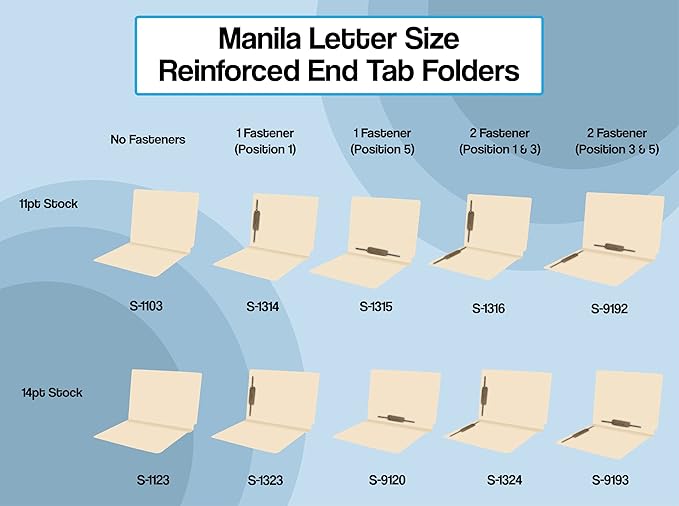 Medical File Folders with Fastener, Doctor Stuff, Letter Size, Reinforced End Tab Folders with 2” Bonded Fastener on Inside Back, 14 pt Manila Stock, Carton of 250