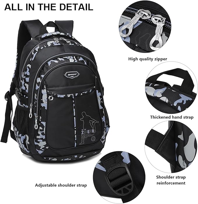 goldwheat School Backpack for Boys Cool Camouflage Bookbags with Lunch Box Pencil Case 3pcs for Middle School