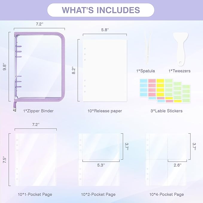 Ospelelf Sticker Organizer Binder Stickers Storage Book, Includes Transparent Pockets, Release Paper, Essential for Scrapbook Planner Enthusiasts, Purple