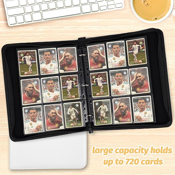 9 Pocket Card Binder, Premium Zip Trading Card Binder, 720 Double Sided Pocket PU Card Collection Binder, Collector Card Album, Card Folder for MTG, TCG, Sports Cards, Game Cards (White)