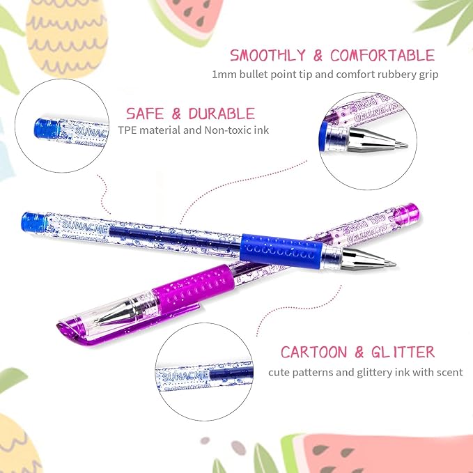 12 Colors Glitter Gel Pens,Glitter Pens Fine Tip Art Markers,for Adult Drawing, Writing, Coloring, Journaling