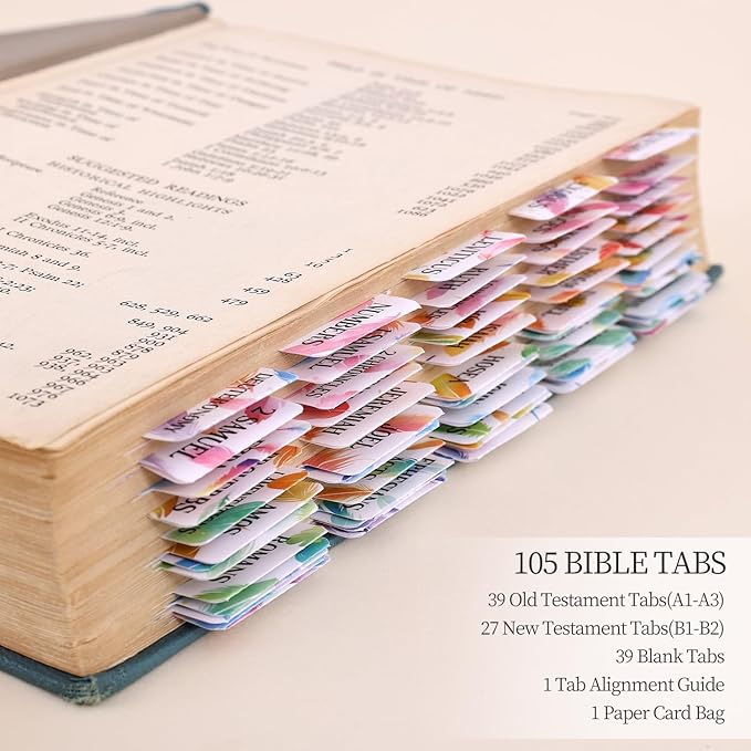 Bible Tabs For Women, 66 Large Print Laminated Bibles Chapters Index Tabs and 39 Blank Dividers Sticky Labels, Cute Beauty Feather Bible Study Supplies, Journaling Accessories, Christian Gifts for Men
